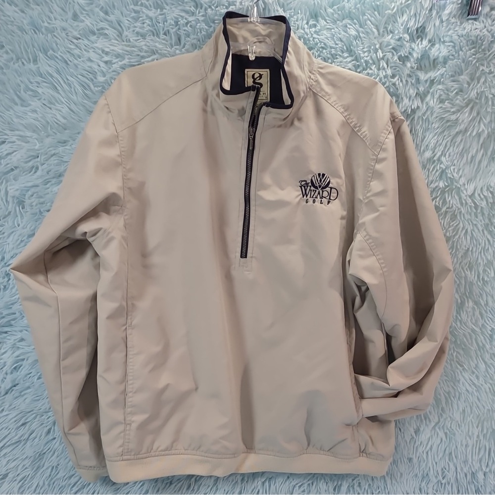 Gear For Sports Vintage Women's L HalfZip Pullover Jacket Beige Golf Embroidered